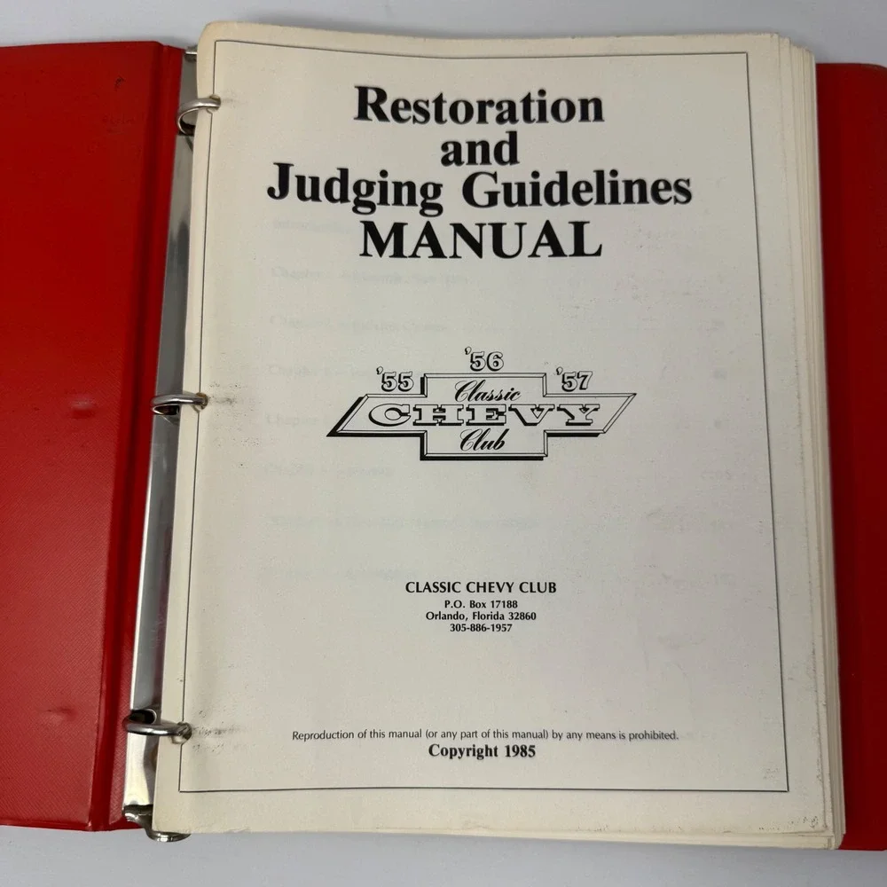 Vintage Classic Chevy Club Manuel Restoration & Judging Guidelines Book 1950s